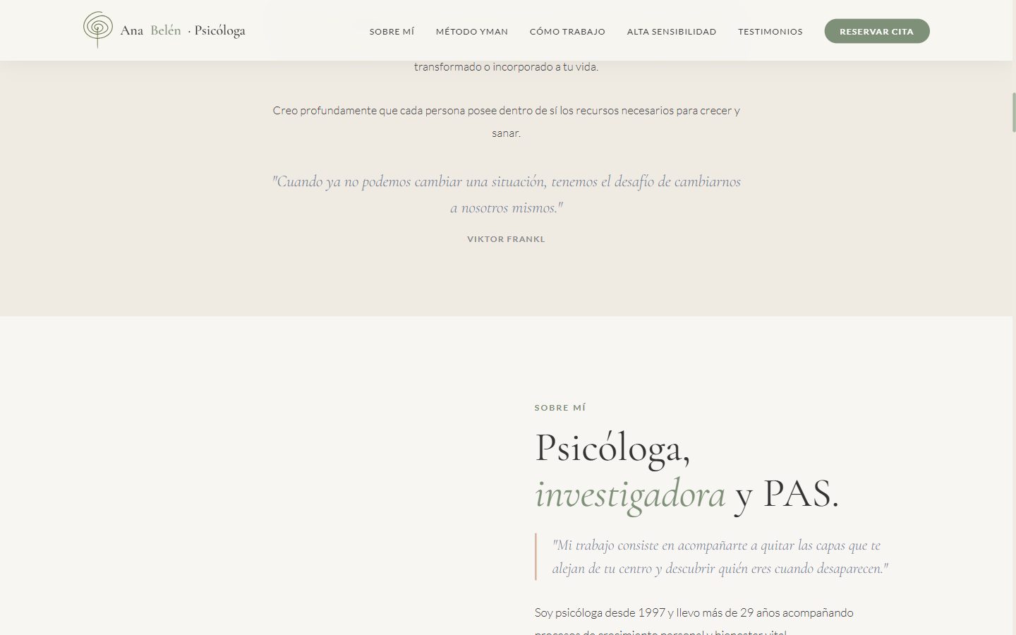 Sección «Sobre mí»: psicóloga, investigadora y PAS